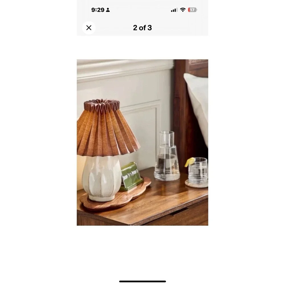 Hearth & Hand with Magnolia Ceramic Table Lamp Sour Cream w/ Brown Pleated Shade
